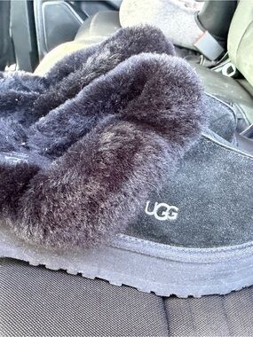 UGG Women's Black Suede Shearling Slip-On Slippers